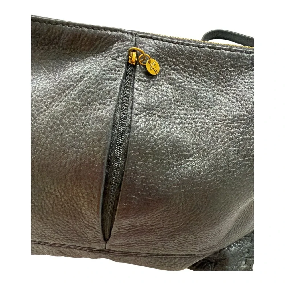 HOBO Black Leather Shoulder Bag Whipstich Detail Brass LOGO Hardware Purse EUC